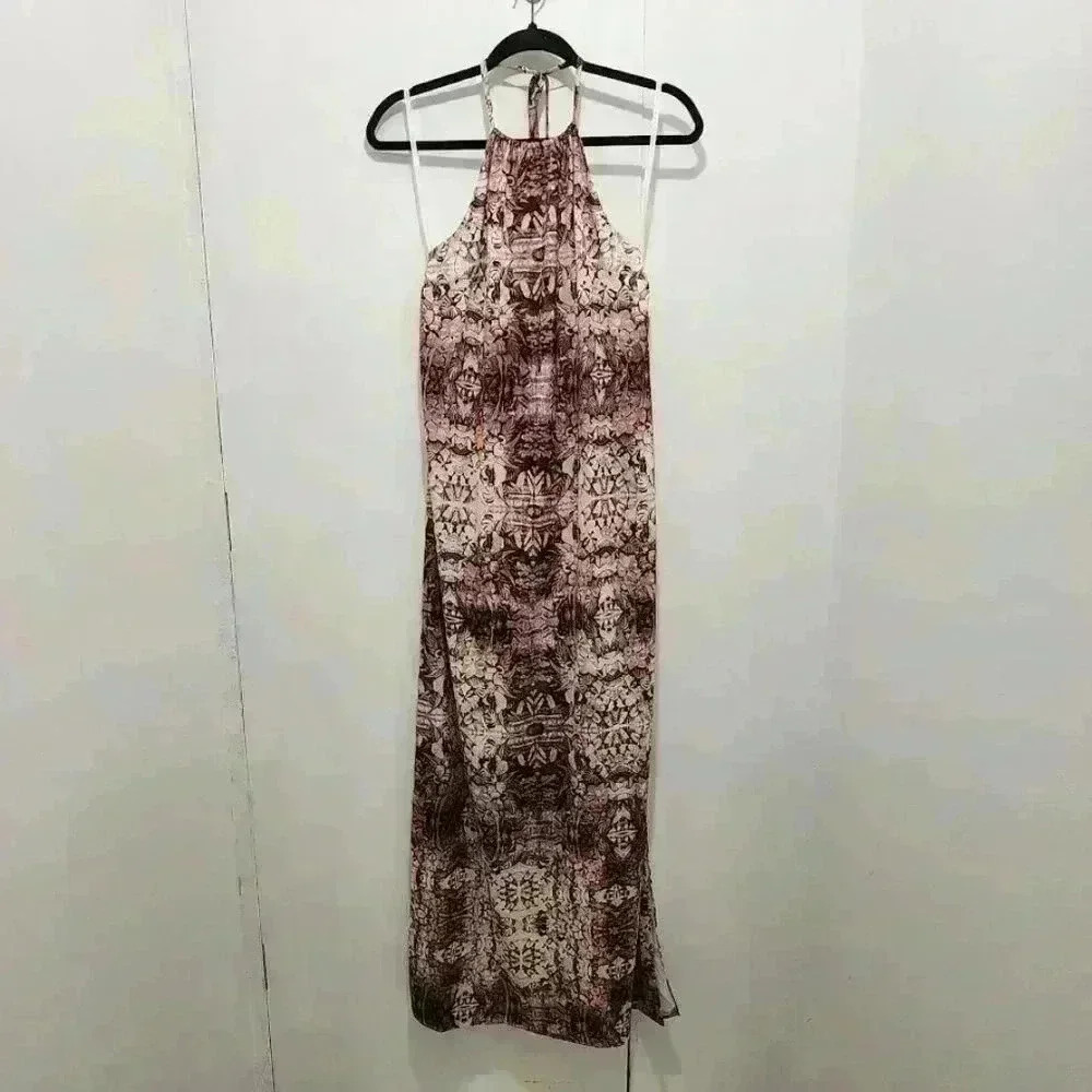 NWT Gianni Bini Hawaiian‎ Sleeveless Tan Brown Maxi Dress Side Slit Size 4